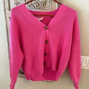Time and Tru Fuchsia Button-Up Cardigan